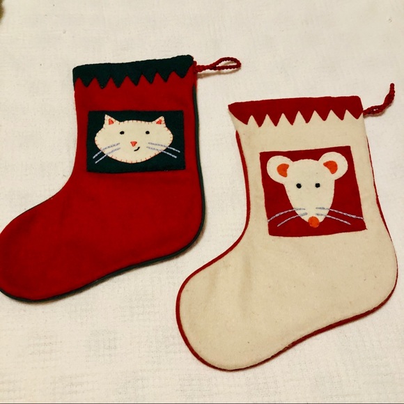 SET Cat & Mouse Wool Christmas Holiday Xmas Pet Stockings - Cost Plus Market - Picture 15 of 16